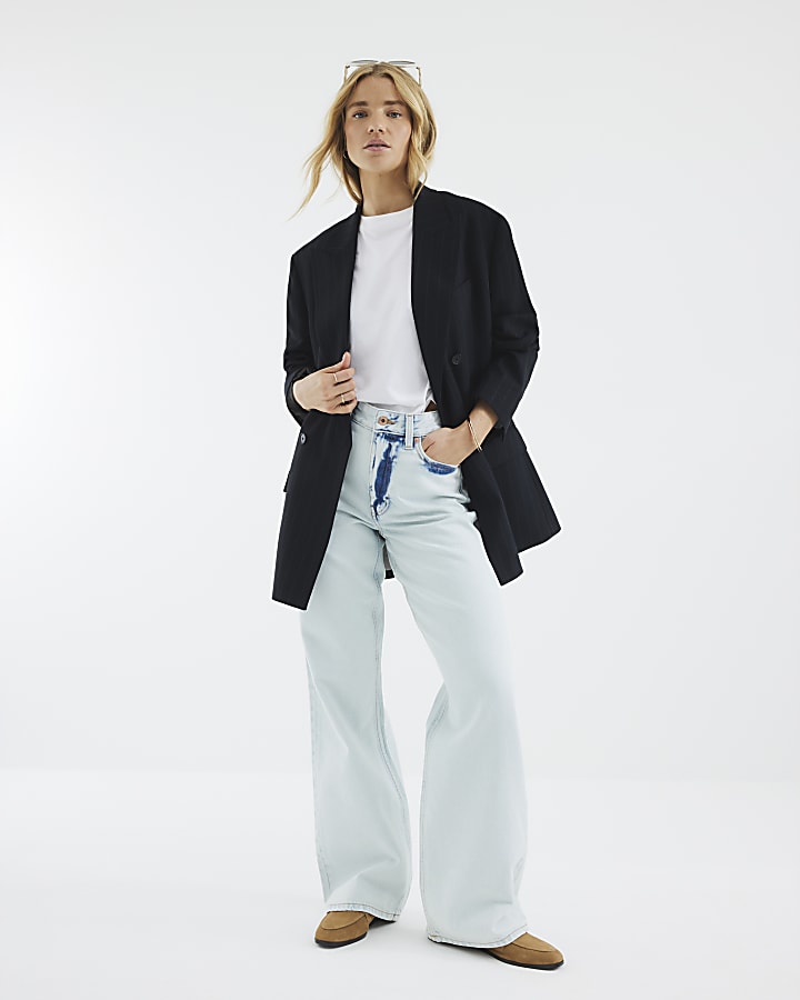 Blue High Rise Relaxed Straight Jeans
