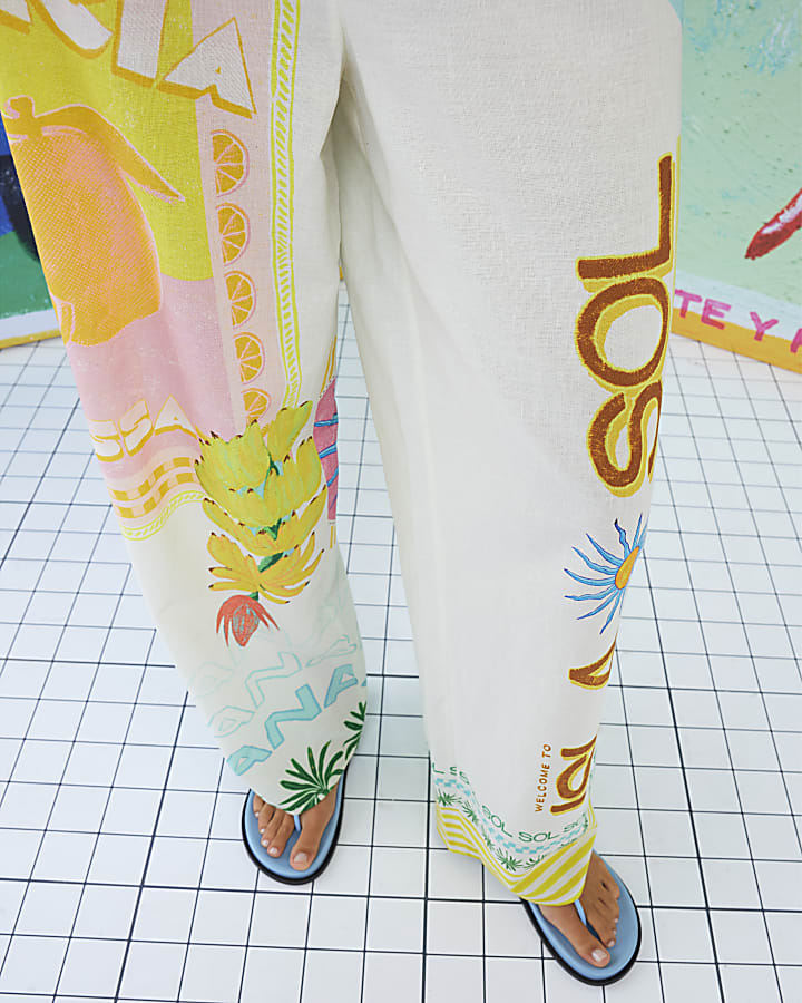 Cream Atlas Linen Blend Trousers