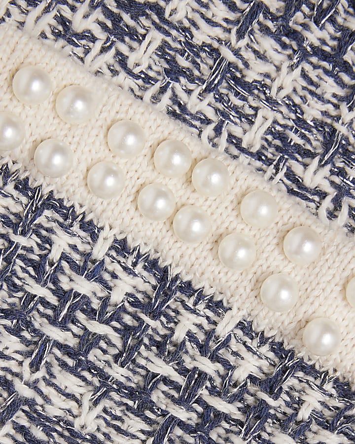 Navy Boucle Short Sleeve Cardigan