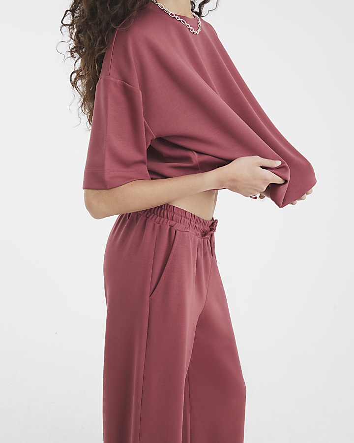 Red Premium High Waisted Wide Leg Joggers