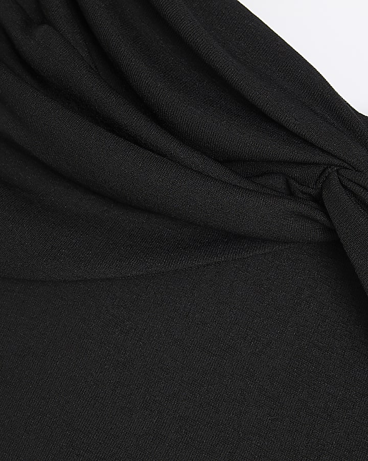 Black Long Sleeve Twist Bardot Midi Dress