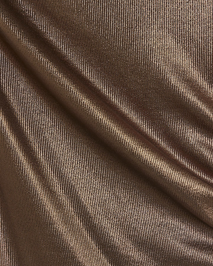 Bronze Metallic Ruched Ribbed Midi Dress
