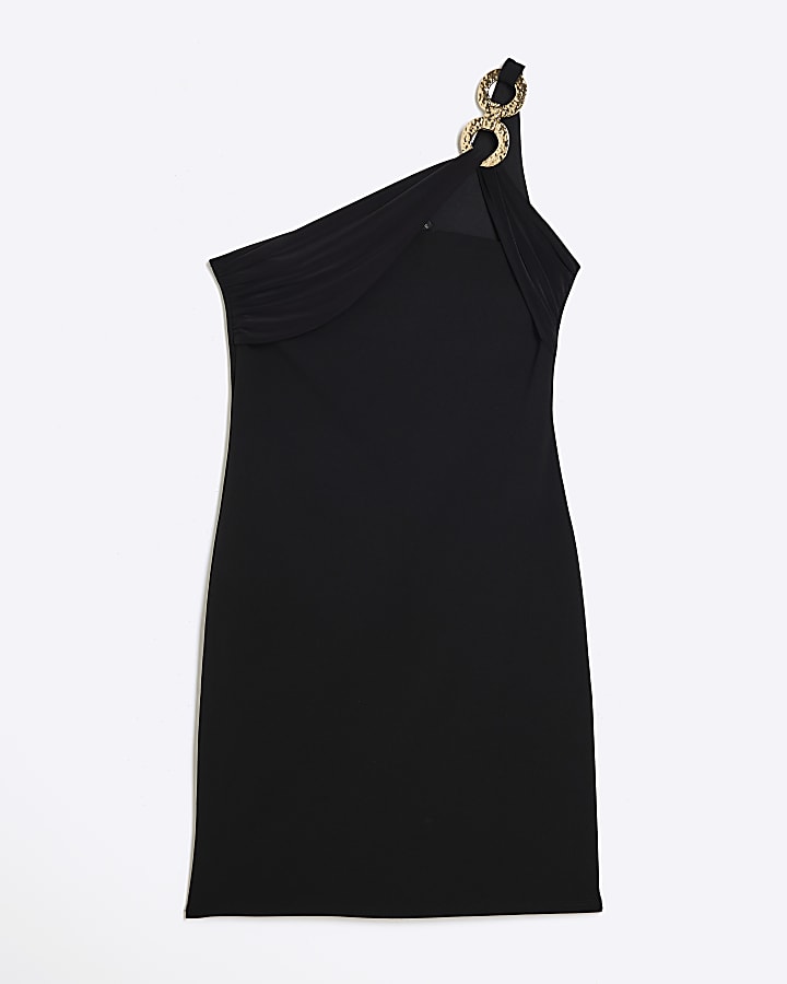 Black Asymmetric Chain Trim Mini Dress