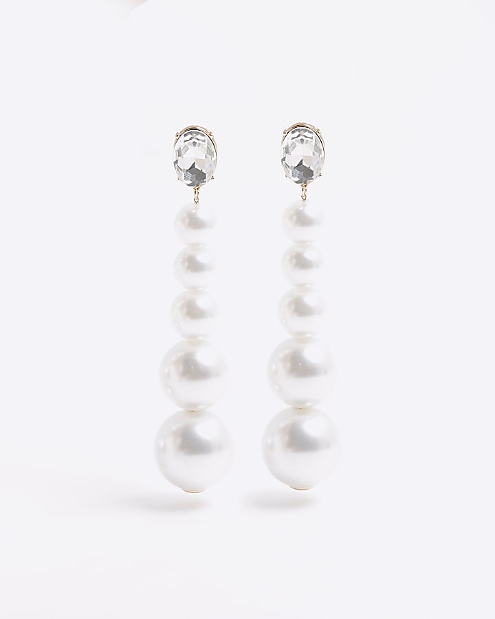 Cream Graduated Pearl Crystal Stud Earrings
