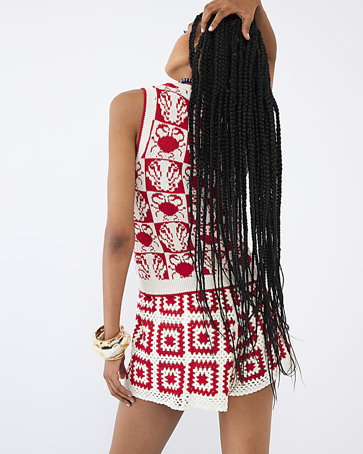 Red Knit Crab Tank Top