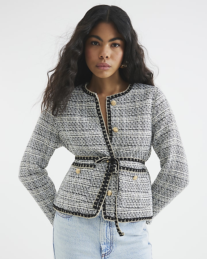 Black Belted Boucle Jacket