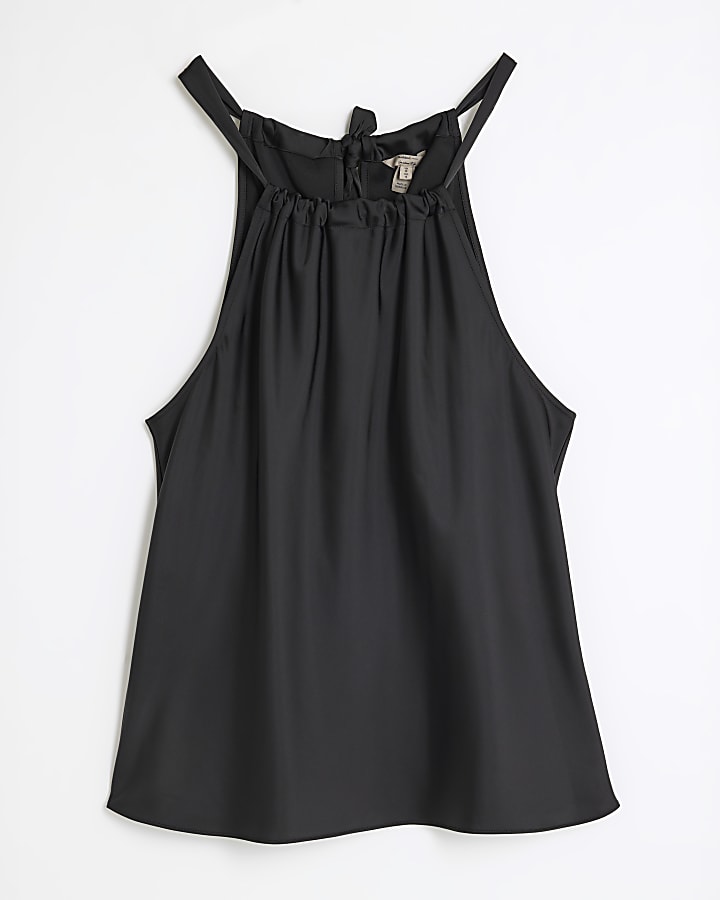 Black Satin Halter Neck Top