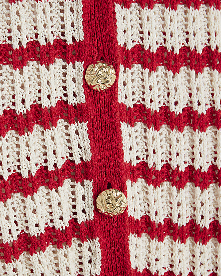 Red Stripe Crochet Polo Top