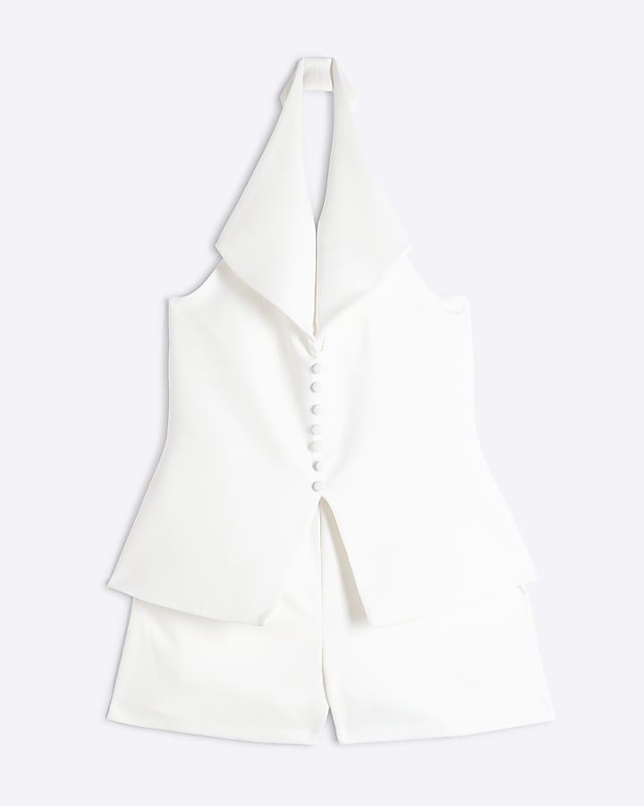 Petite Cream Halter Neck Playsuit