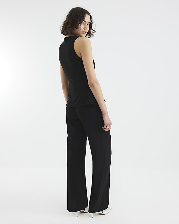 Black Sleeveless Double Breasted Jumpsuit