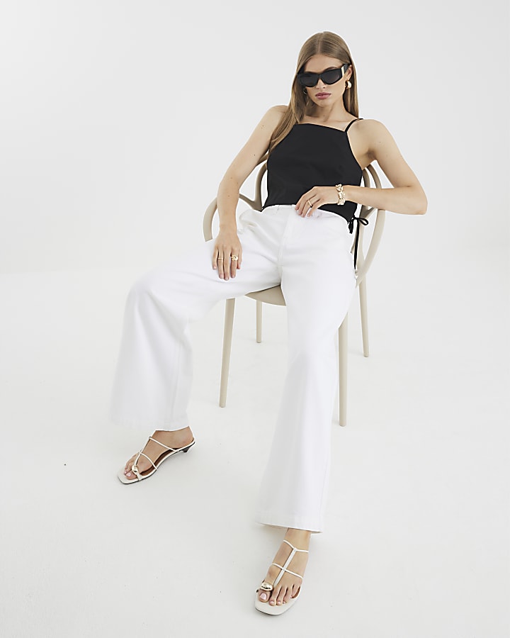 White Low Rise Baggy Wide Leg Jeans