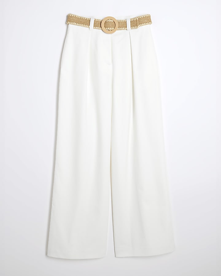 White Belted Wide Leg Trousers