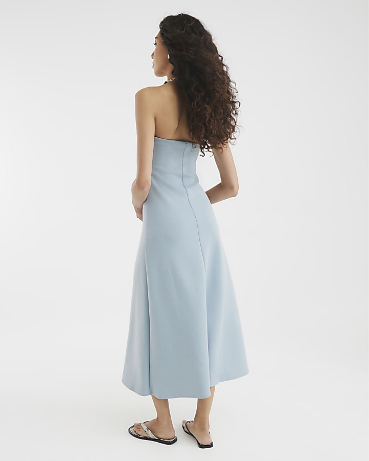 Blue Premium Sleeveless Bandeau Midi Dress