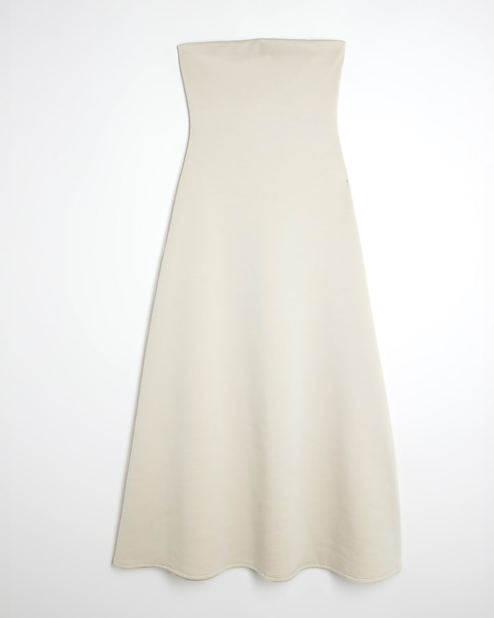 Beige Premium Sleeveless Bandeau Midi Dress