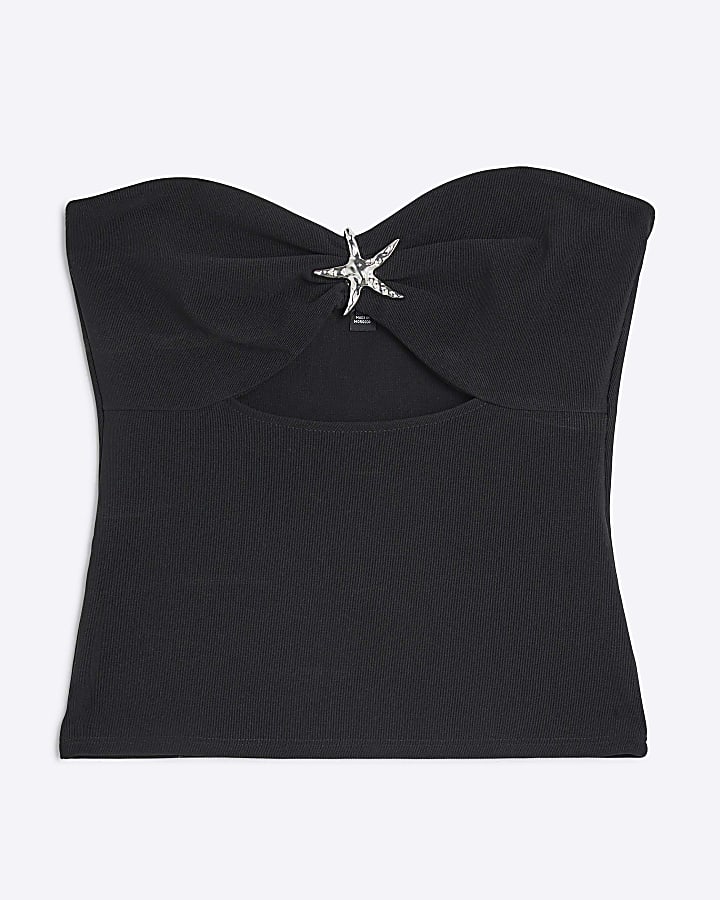 Black Sleeveless Starfish Ribbed Bandeau Top