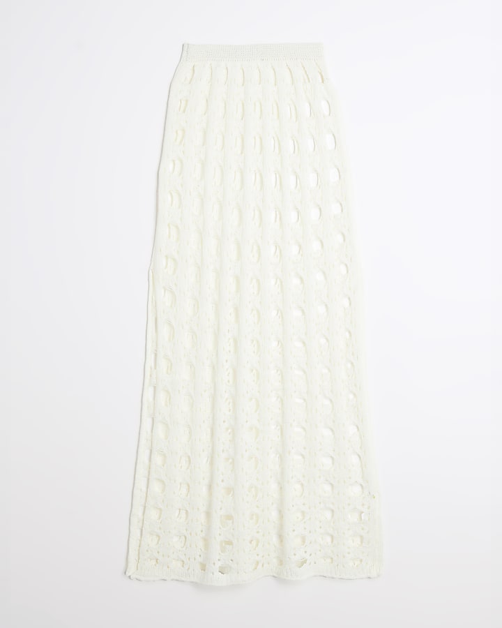 White Midi Crochet Beach Skirt