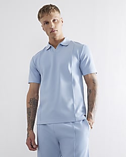 Blue Slim Fit Open Collar Polo Shirt 