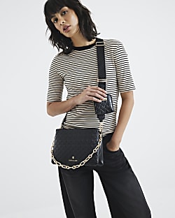 Black Embossed Chain Cross Body Bag