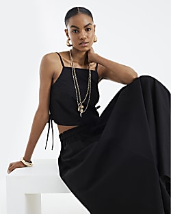 Black Sleeveless Poplin Cami Top