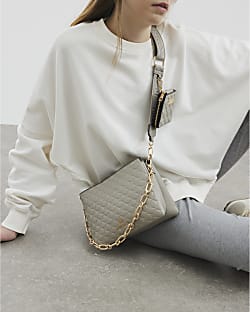 Grey Embossed Chain Cross Body Bag