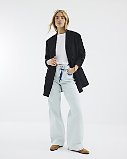 Blue High Rise Relaxed Straight Jeans