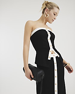 Black Sleeveless Bandeau Monochrome Top