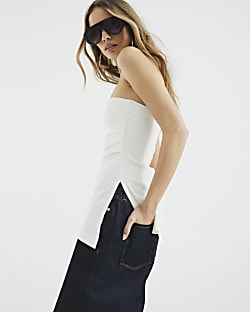 Cream Sleeveless Drape Bandeau Top