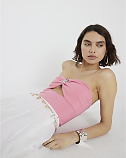 Pink Starfish Trim Ribbed Bandeau Top