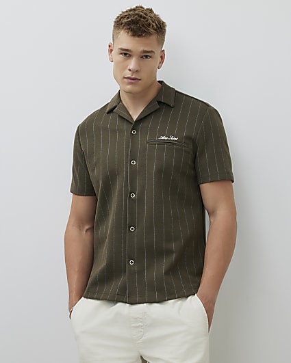 Khaki Regular Fit Pinstripe Shirt