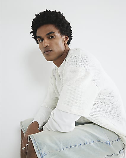 Ecru Double Layered Crochet T-Shirt
