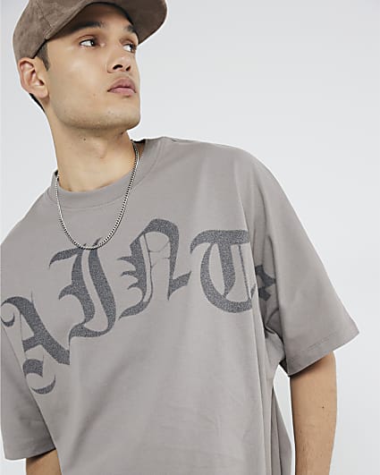 Grey Oversized Sainte Print T-Shirt