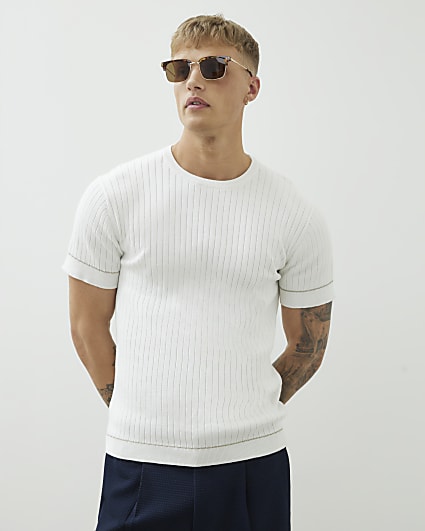 White Short Sleeve Ribbed T-Shirt