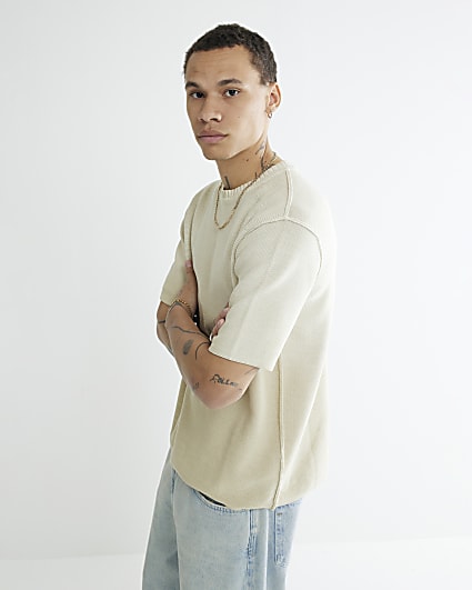 Beige Garment Dye Knitted T-Shirt