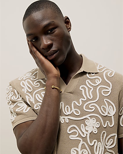 Stone Crochet Embroidered Polo Shirt