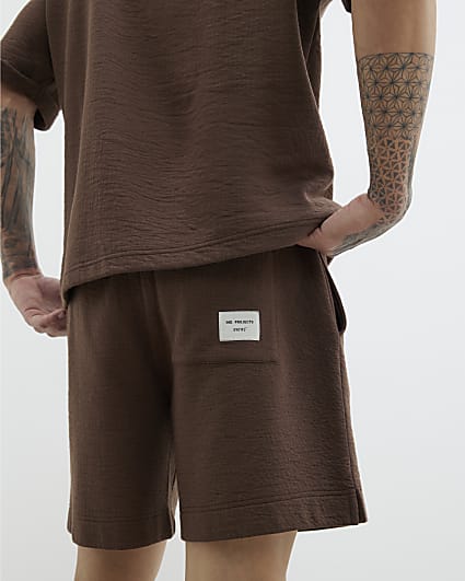 Brown Regular Fit Textured Shorts