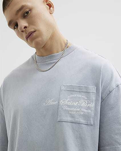 Grey Oversized Ame Saint Paris Washed T-Shirt