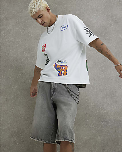 White Boxy Fit Americana Badge T-shirt