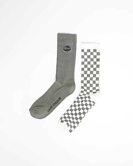 Khaki Pack of 2 Check Tube Socks