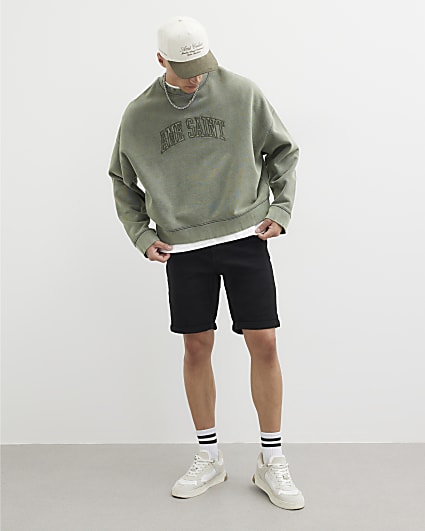 Black Slim Fit Denim Shorts
