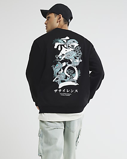 Black Regular Fit Dragon Sweatshirt