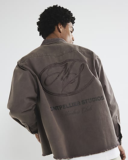 Brown Garment Dye Raw Hem Shirt