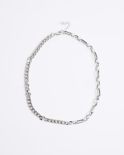 Silver Half And Half Chain Necklace