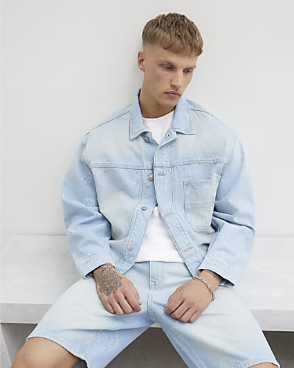 Blue Paisley Denim Jacket