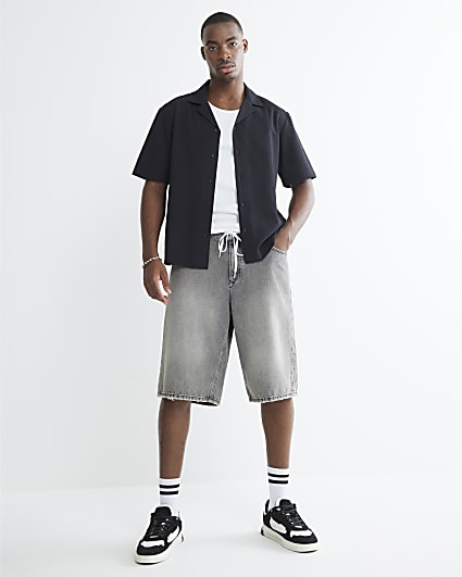 Black Regular Fit Crinkle Shirt