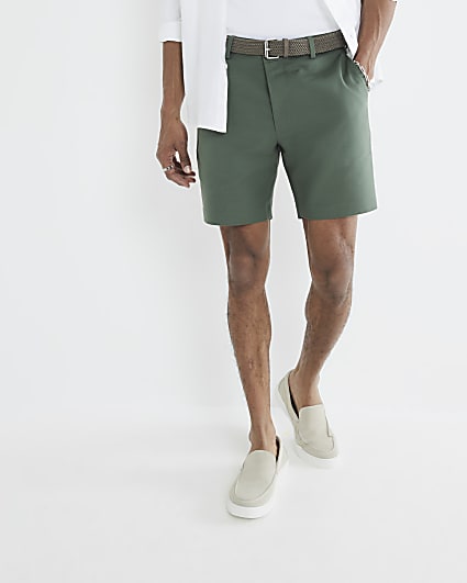 Khaki Slim Fit Belted Chino Shorts