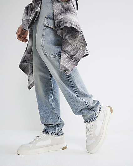 Stone Premium Suede Lace Up Trainers