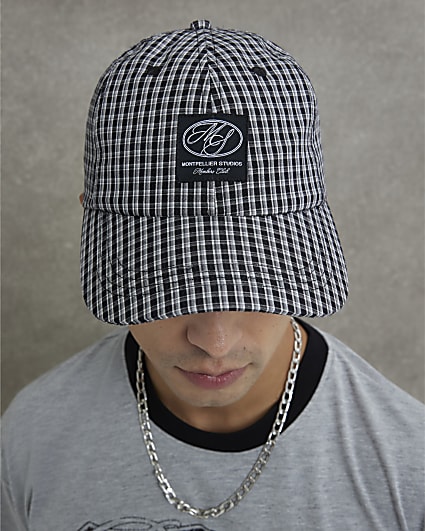 Black Nylon Gingham Patch Graphic Cap