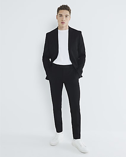 Black Skinny Fit Waffle Suit Trousers