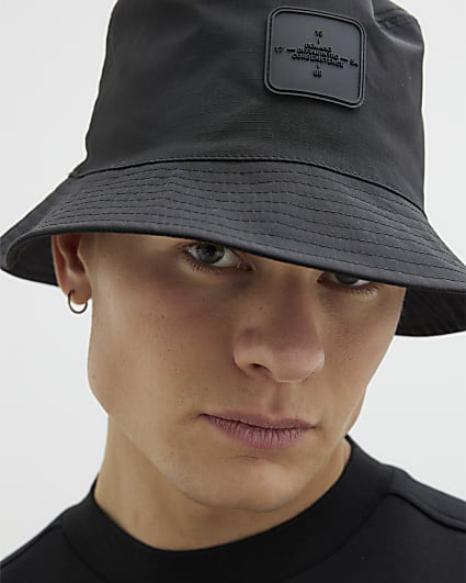 Black Nylon Badge Bucket Hat