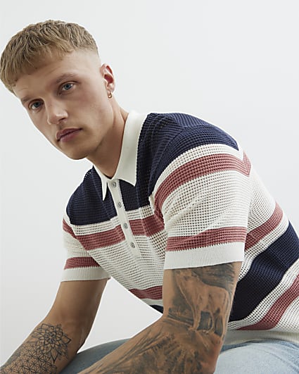 Multicoloured Mesh Stripe Polo Shirt